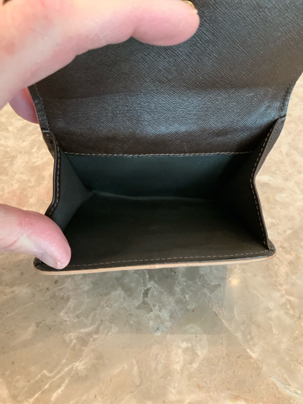 Celine Brown Patterned Leather Compact Wallet with Tan Trim - Picture 9 of 16